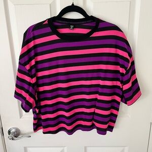 SHEIN Vibrant Pink and Black Striped Crop Top